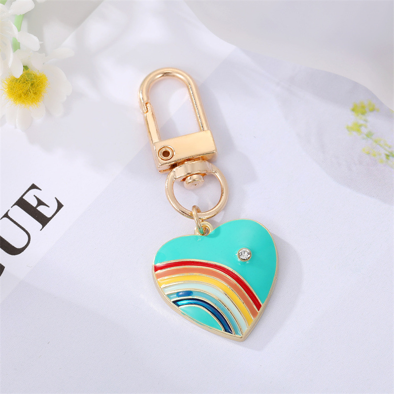 Cute Rainbow Heart Shape Eye Alloy Enamel Inlay Rhinestones Women's Keychain 1 Piece display picture 3