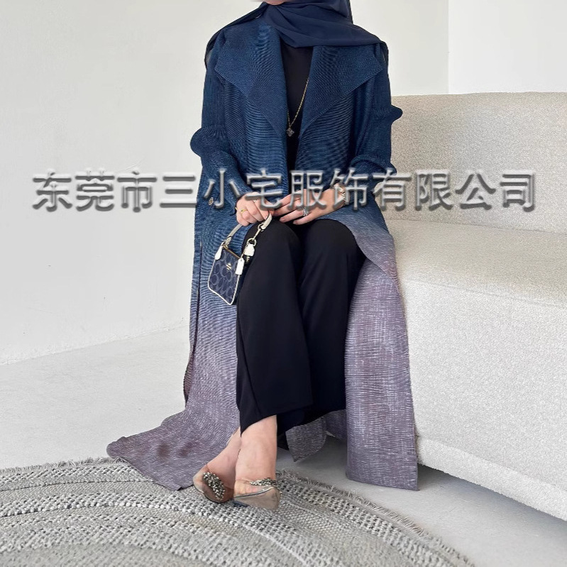 Miyake Pleated Trench Coat with Gradient Button Design, Women's Trench Coat, Popular Fashion Style with Large Lapel