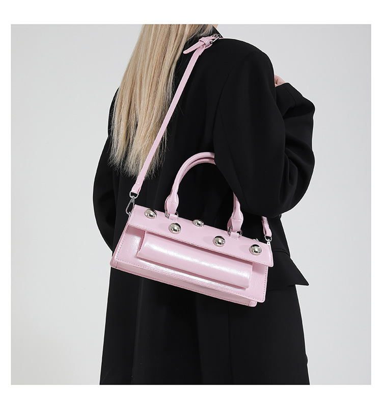 772g Weight Rivet Fashion Element Magnetic Buckle Closure Type Single Shoulder Strap, Top Handle Strap Type Handbag, Crossbody Bag Bags Type Daily Occasion Pu Leather Material Solid Color Pattern All Seasons Season Women's Gender Classic Style Style Square Shape Small Size Women's Small Pu Leather Solid Color Classic Style Rivet Square Magnetic Buckle Handbag Crossbody Bag 2