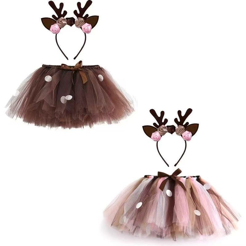 New Christmas Children's Clothing Christmas Party Carnival Children's Mesh Tutu Skirt Elk Flower Headband New Christmas Children's Clothing Christmas Party Carnival Children's Mesh Tutu Skirt Elk Flower Headband