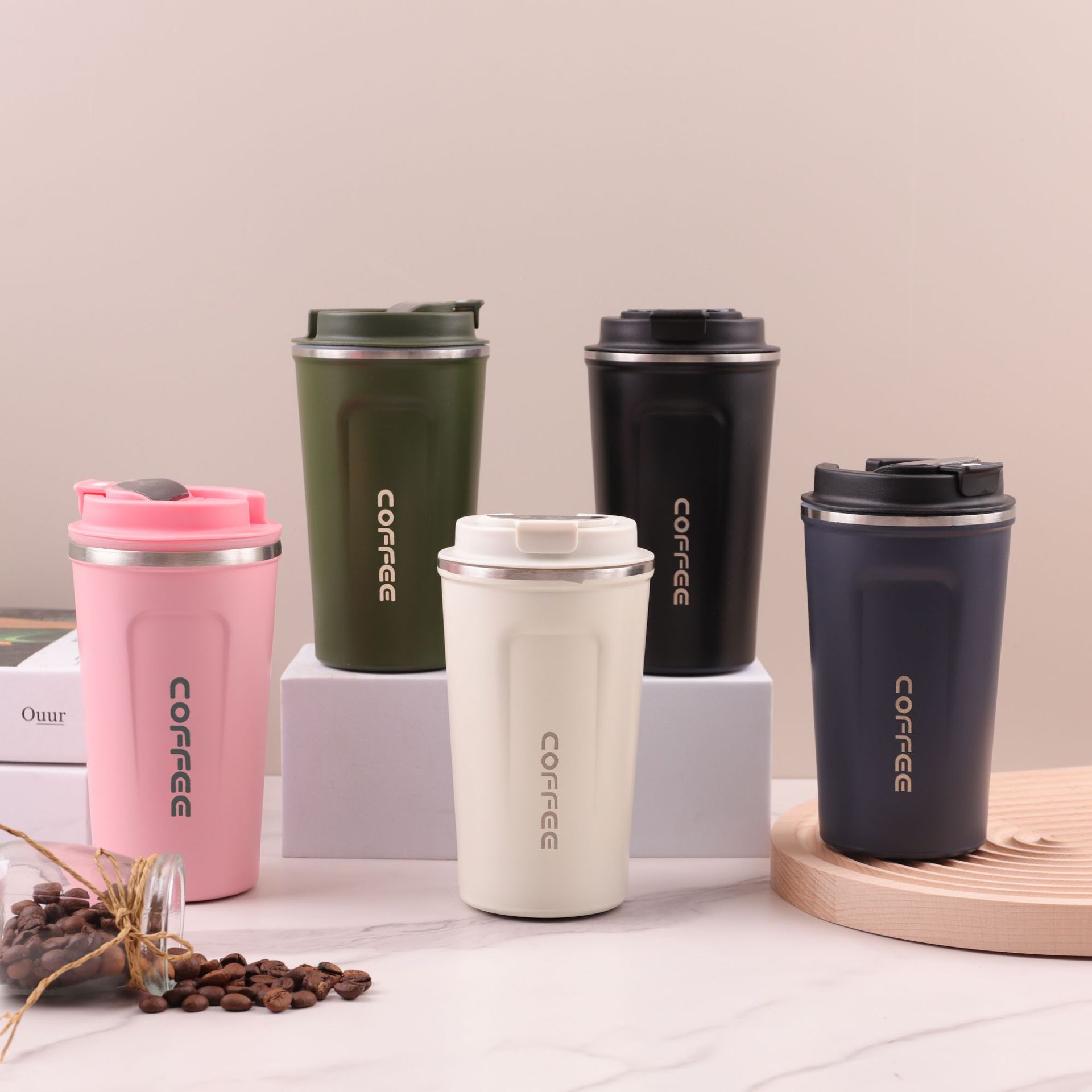 Comercio exterior transfronterizo 304 acero inoxidable temperatura inteligente taza de café de aislamiento térmico taza de agua portátil al aire libre taza de té de doble bebida