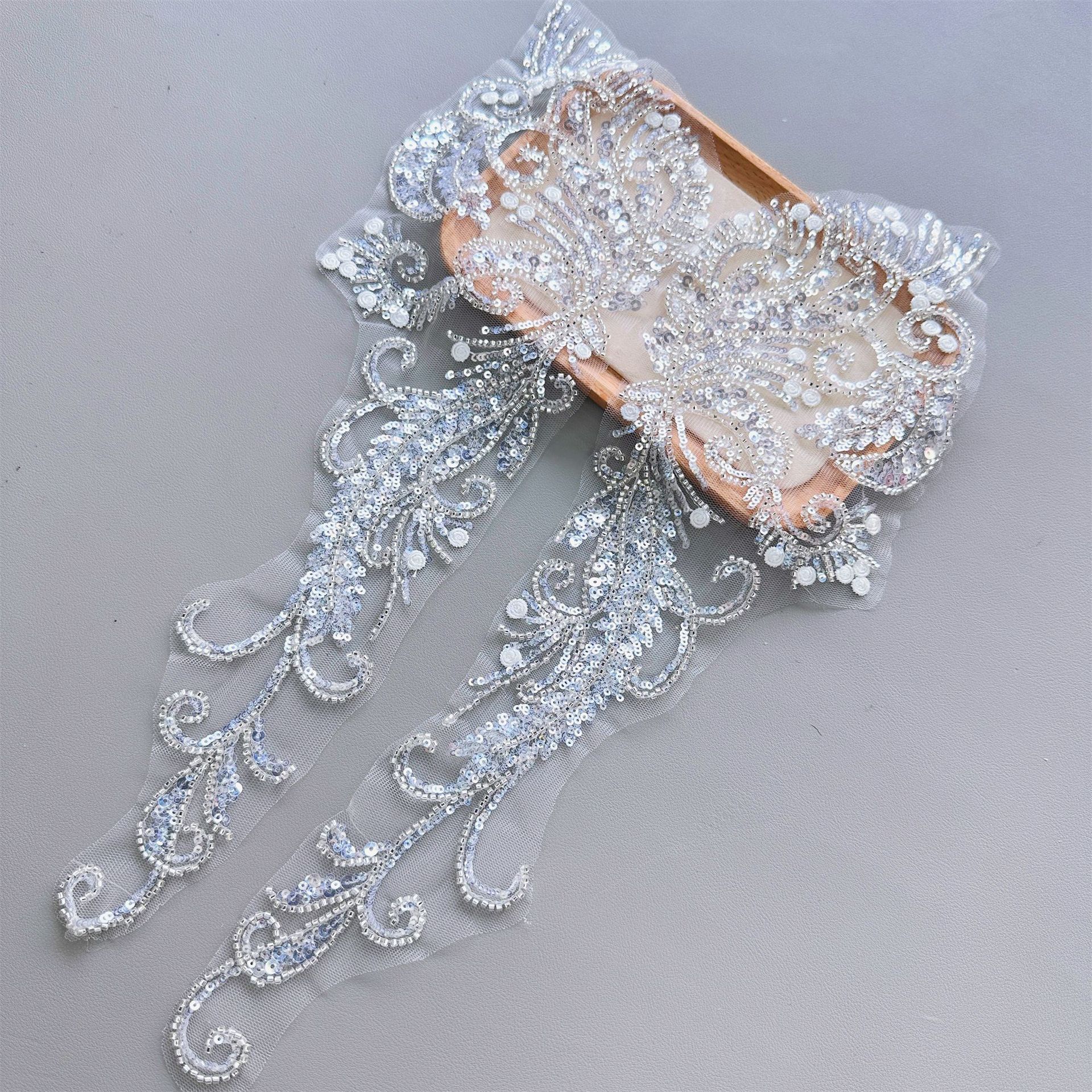 Bordado de malla de lentejuelas con cuentas vestido de novia vestido de falda vestido accesorios de vestir decoración de bricolaje cuello delantero pegatinas de tela image 3