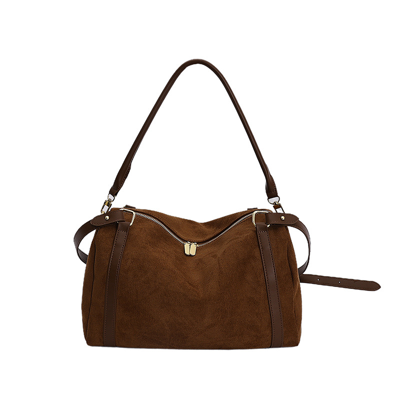 Cross-Border Retro Suede Boston Bag For Women, New Large Capacity Commuter Underarm Shoulder Bag, Trendy Crossbody Bag - Thumbnail 6