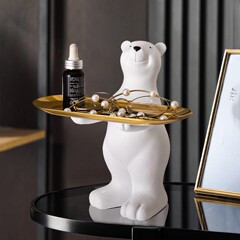 ホッキョクグマ床置き収納置物ホームリビング玄関鍵収納トレーホームテレビキャビネット装飾置物