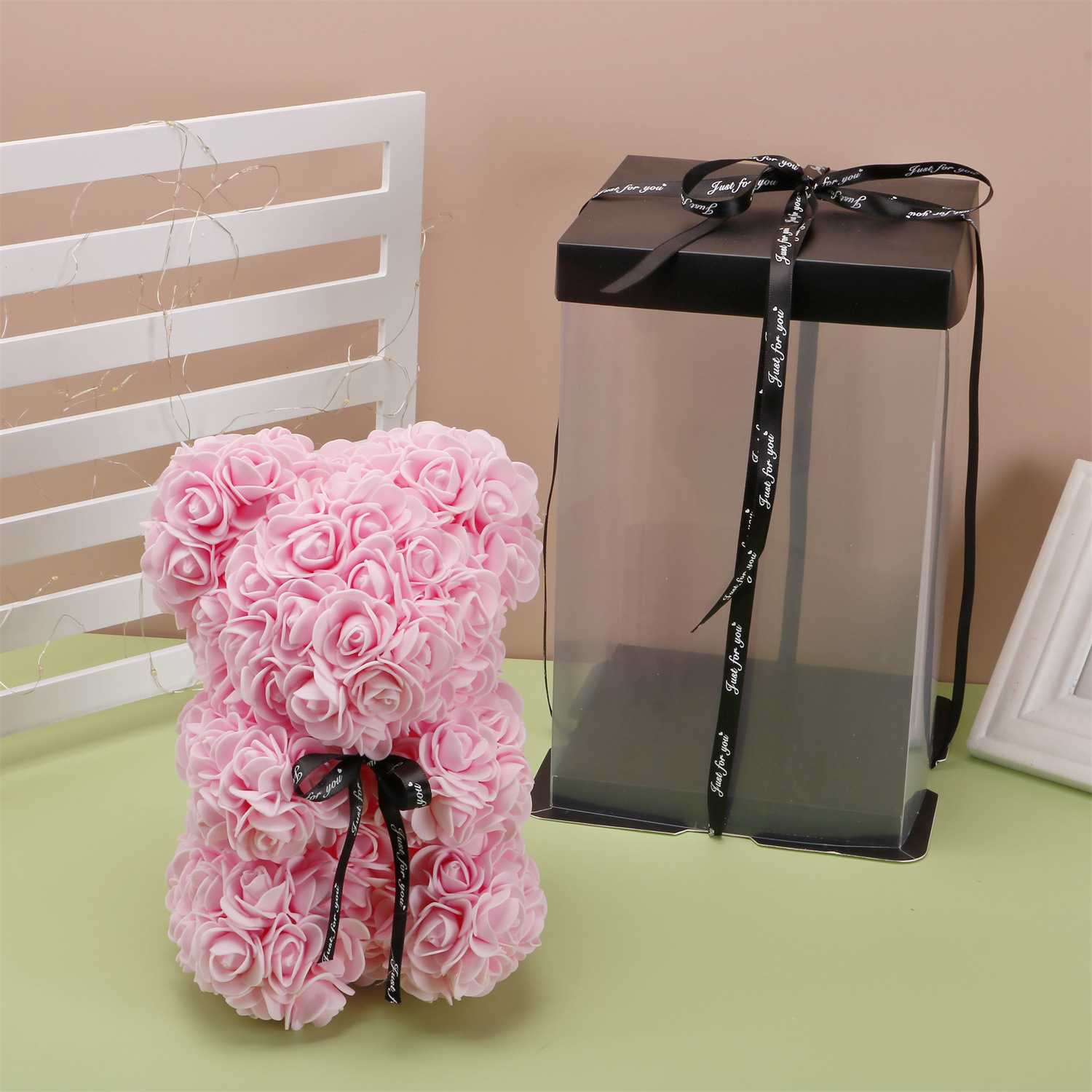 Flor preservada oso rosa 520 regalo del Día de San Valentín tienda de flores supermercado PE espuma flor abrazo oso rosa