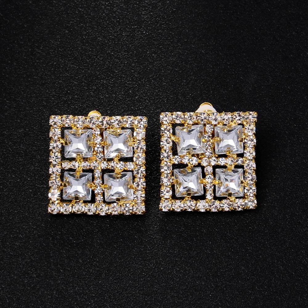 Nuevos clips cuadrados de orejas sin agujeros de orejas de diamante de agua en Europa y América exagerados accesorios aretes de mujer