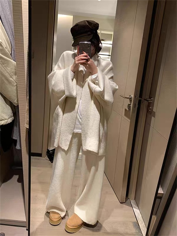 欧洲站跨境高级感穿搭针织套装女秋冬装宽松慵懒阔腿裤毛衣两件套|undefined