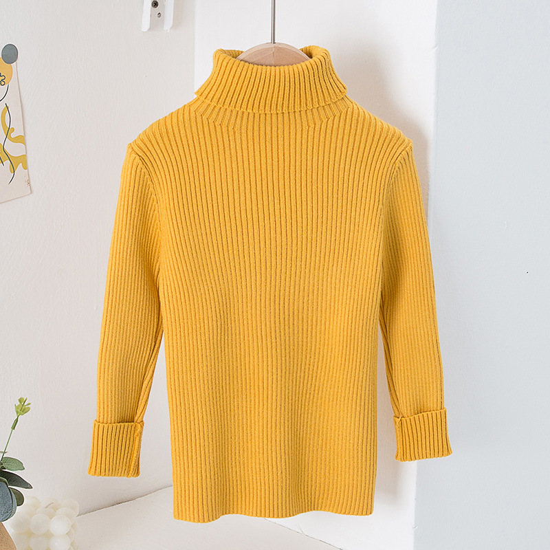 Suéter de cuello alto estilo coreano para niños y niñas, otoño/invierno 2025, capa base de punto, ropa infantil coreana con forro polar.