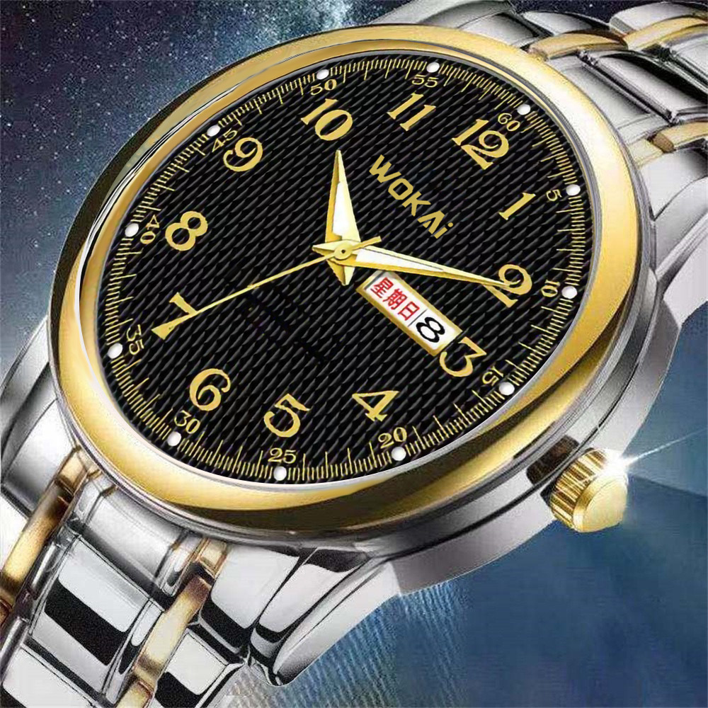 Wokai Brand Men's Watch Manufacturer Wholesale Cross-Border Popular Dual Calendar Quartz Watch Dropshipping Sports Watch for Men