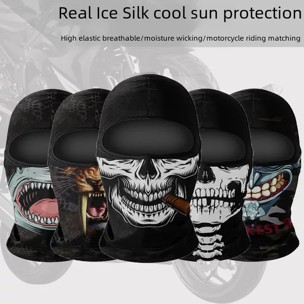 Motorcycle Sun Protection Motorcycle Ice Silk Windproof Skull Mask for Men and Women Breathable Sweat-Wicking Full Face Scarf Hood