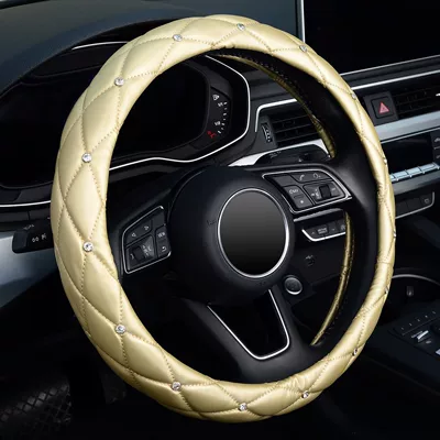 Diamond Soft Leather Non-Slip Steering – Steering wheel cover - gold-with-diamonds-38cm