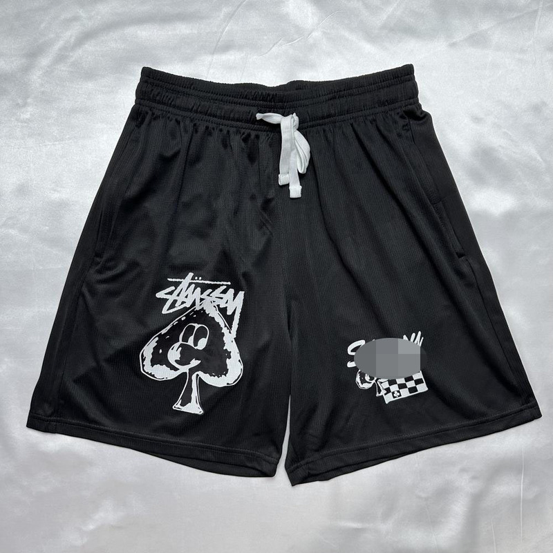 Stüssy Stussy Black Heart Cartoon Printed Mesh Shorts American Street Fashion Brand Loose Breathable Sports Casual