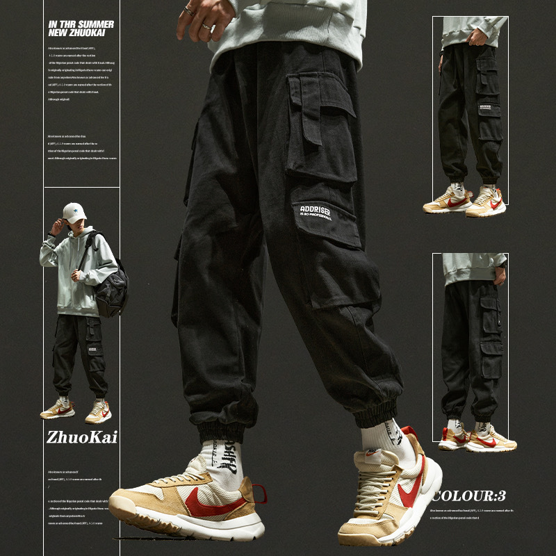 Men's Cargo Pants Spring and Autumn Loose American High Street Functional Trendy Brand Jogger Multi-Pocket Casual Pants for Men Autumn