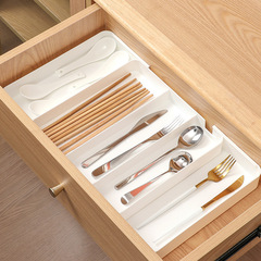 Japanese kitchen storage box multi-functional retractable drawer separator plastic chopsticks spoon desk partition tableware organizer
