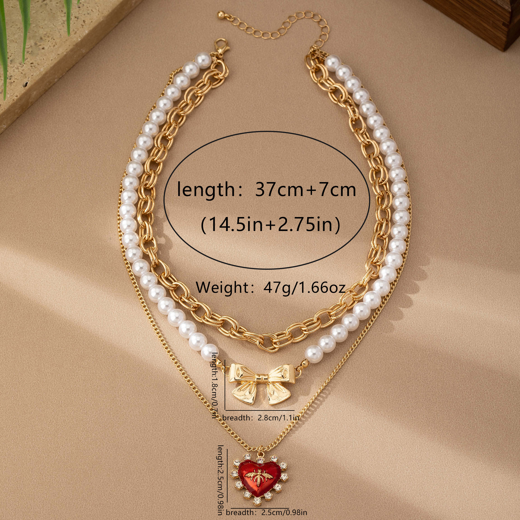 Pendant Necklace, Necklace Classification Imitation Pearl, Alloy Chain Material Beaded Chain, cable chain Chain Type 1 Set Quantity Lady Heart Shape Imitation Pearl Alloy Beaded Chain Cable Chain Layered Necklaces Wholesale