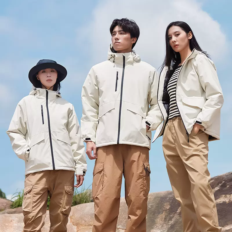 户外工装男女连帽冲锋衣男女款户外登山服印字LOGO