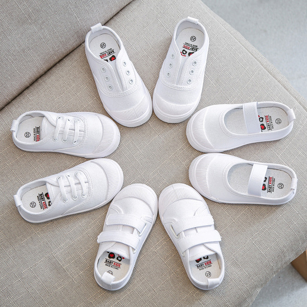 Demi-season school white sneakers for students
