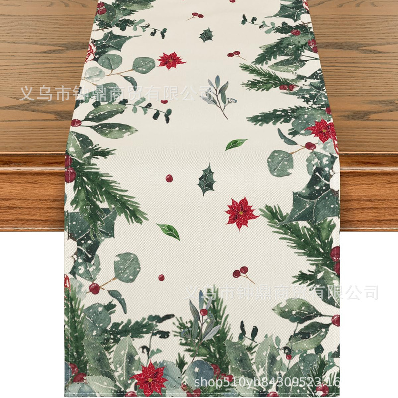 亚马逊爆款圣诞节桌旗雪人雪花图案亚麻材质冬季圣诞节装饰桌布|undefined