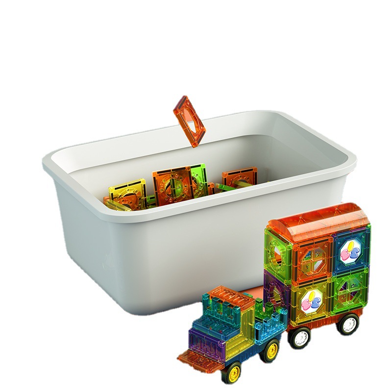 Bloques de construcción de tubos magnéticos de inteligencia infantil que ensamblan juguetes de castillo con almacenamiento Bloques de construcción de ventanas de colores transfronterizos que ensamblan láminas magnéticas