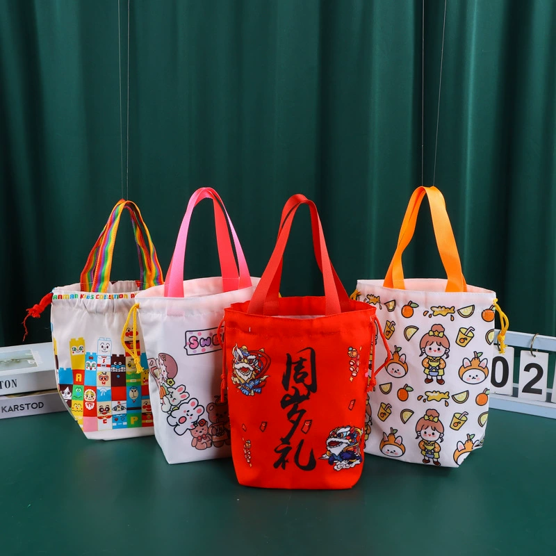 Праздничный юбилей холст шнурок карманы пользовательские рекламные подарки хлопок шнурок сумка для хранения логотипа