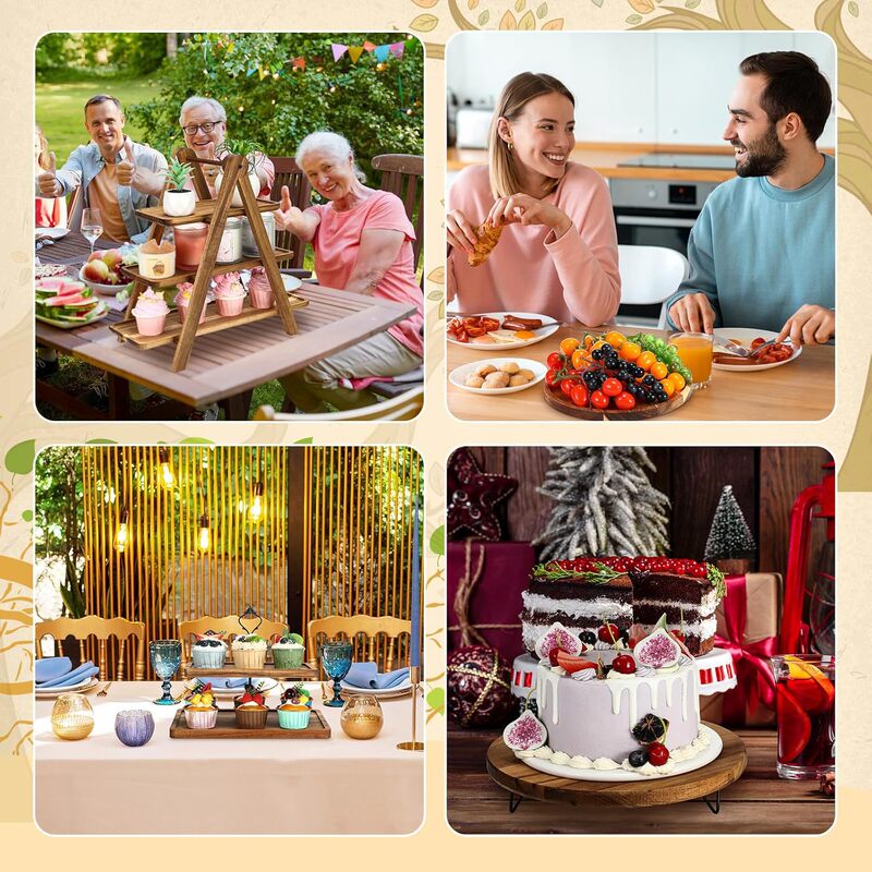 Luxurious Wooden Tray, Round Cupcake Tower, and Multi-Tiered Cake Stand, Mobile Wedding Picnic Sweet Dessert Stand with Cutting Board