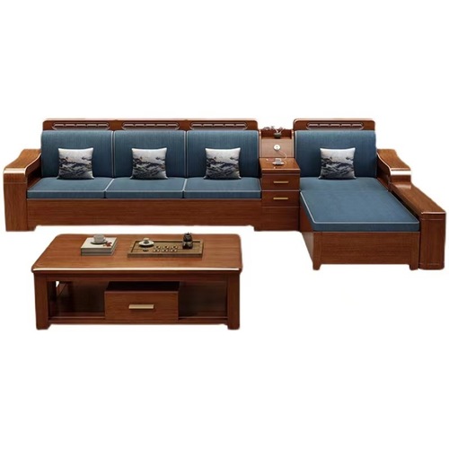 Walnut solid wood high box storage sofa combination modern Chinese style corner solid wood sofa set living room furniture