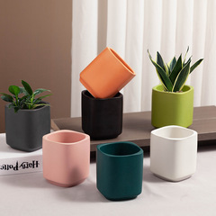 Macaron ceramic small flower pot, modern simple literary style round square succulent ceramic pot, desktop green flower pot