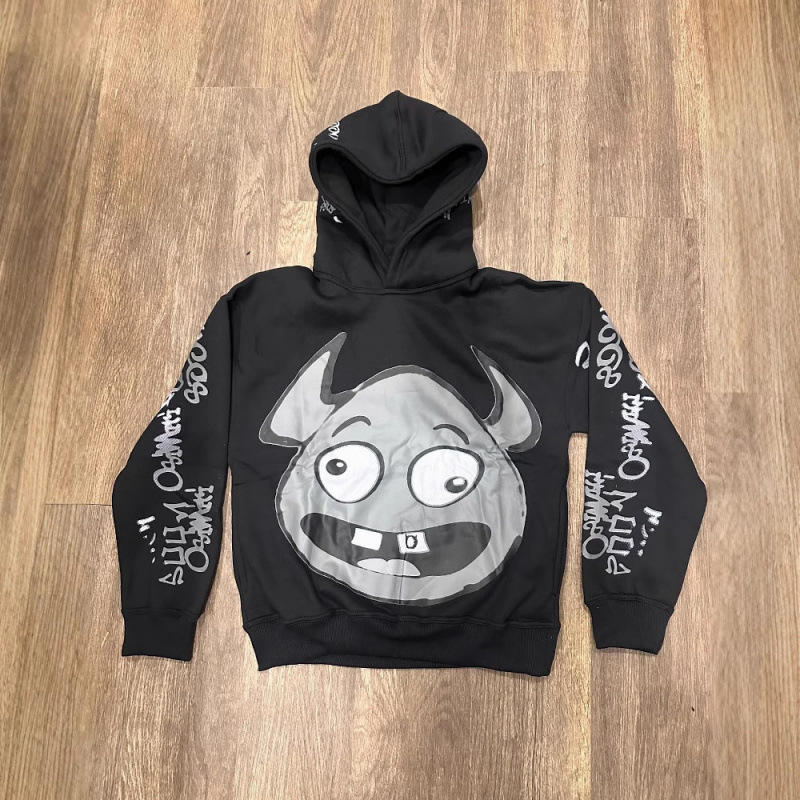 Y2K Demon Print Dark Aesthetic Hoodie – Retro Streetwear Pullover With 3D Effect_viptrois.com