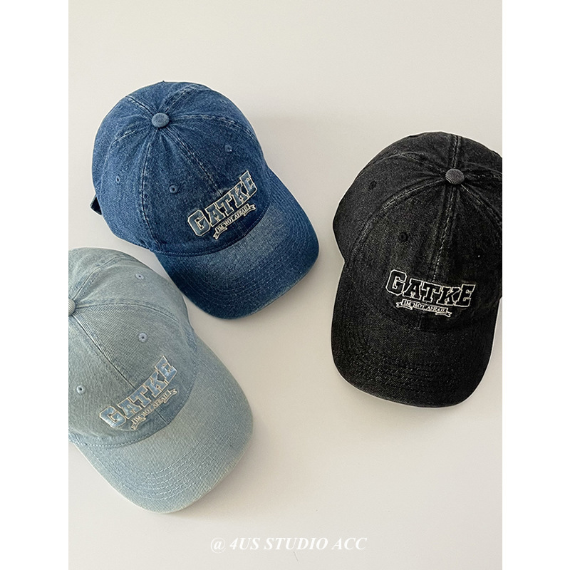 Retro vaquero lavado en agua gorra de pato lengua de moda femenina coreana bordada letras pareja gorra de béisbol profunda parte superior muestra cara pequeña