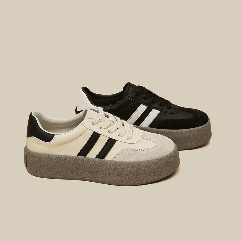 Echte Leder Damen Sneaker Mit Dicker Sohle Und Bunten Akzenten_voghion.com