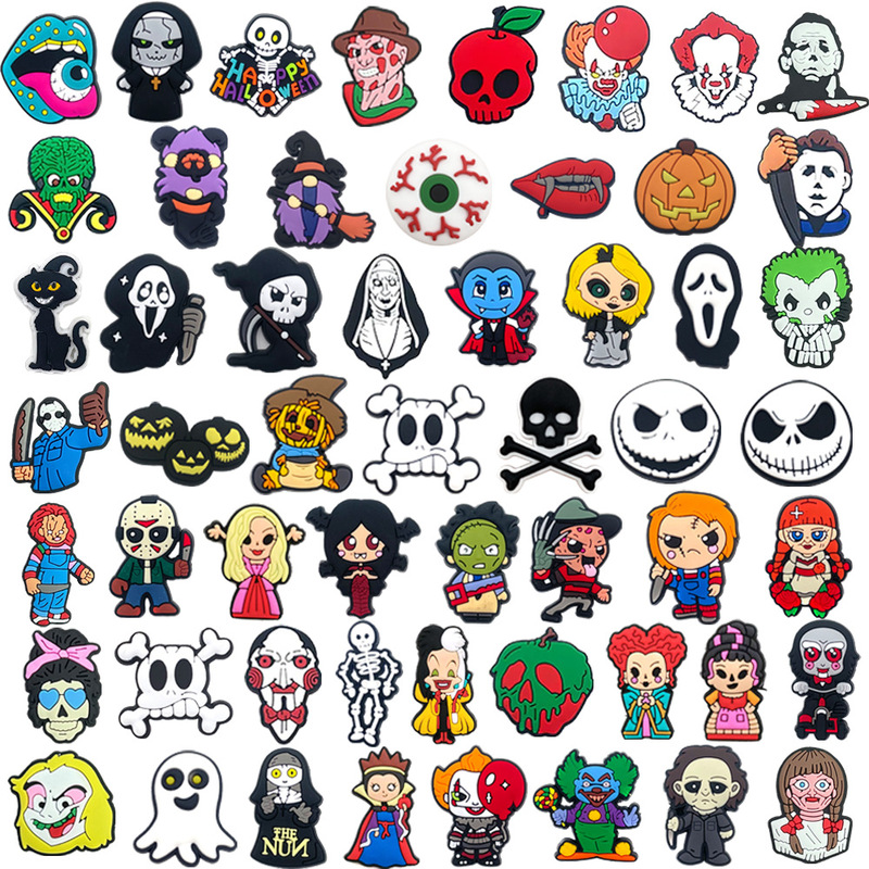 Halloween Croc Shoes DIY Accessories Croc Shoes Flower Shoe Buckles Horror Characters Scary DIY Shoe Accessories Pvc Soft Glue