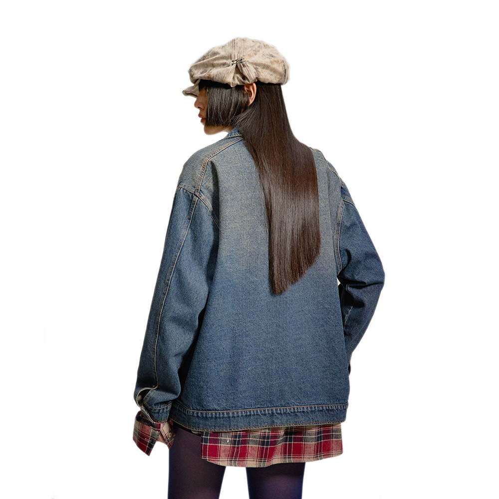 Giacca da lavoro da uomo in denim lavato stile motociclista, con risvolto e cerniera, primavera e autunno, stile American High Street_voghion.com