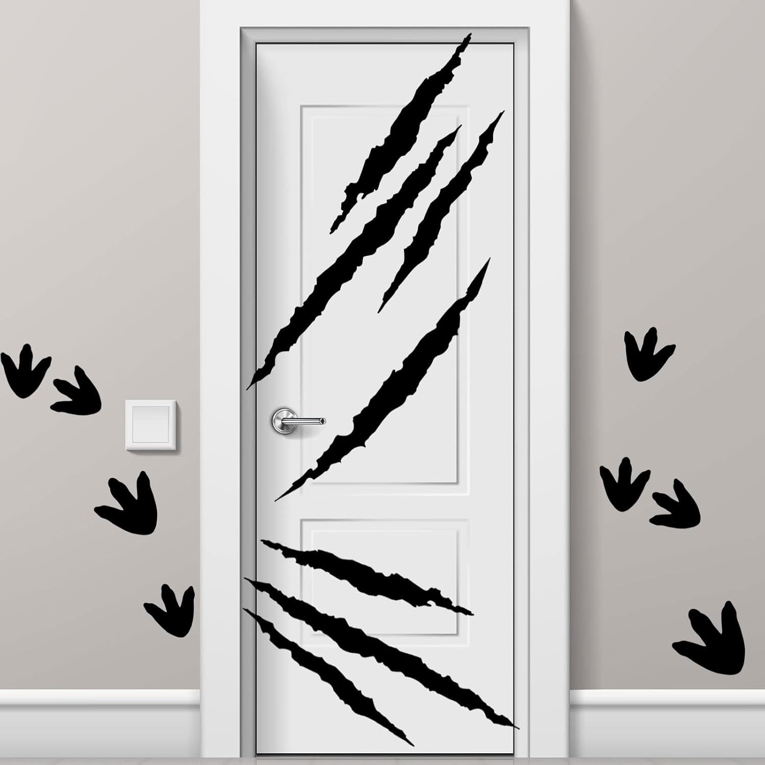 78片恐龙脚印撕裂纹贴纸黑色可移除墙地面装饰