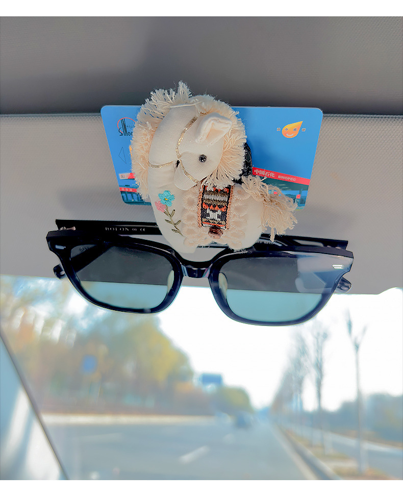 Cute Cartoon Pony Car Glasses Holder Car Sun Visor Multifunctional Card Sunglasses Holder Car Interior Accessories