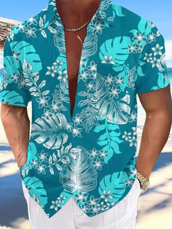 Camisa de cuello cubano impresa en 3D, tienda de fabricantes de hombres, estación independiente de verano de moda, patrón de venta caliente, ropa de hombre de playa hawaiana