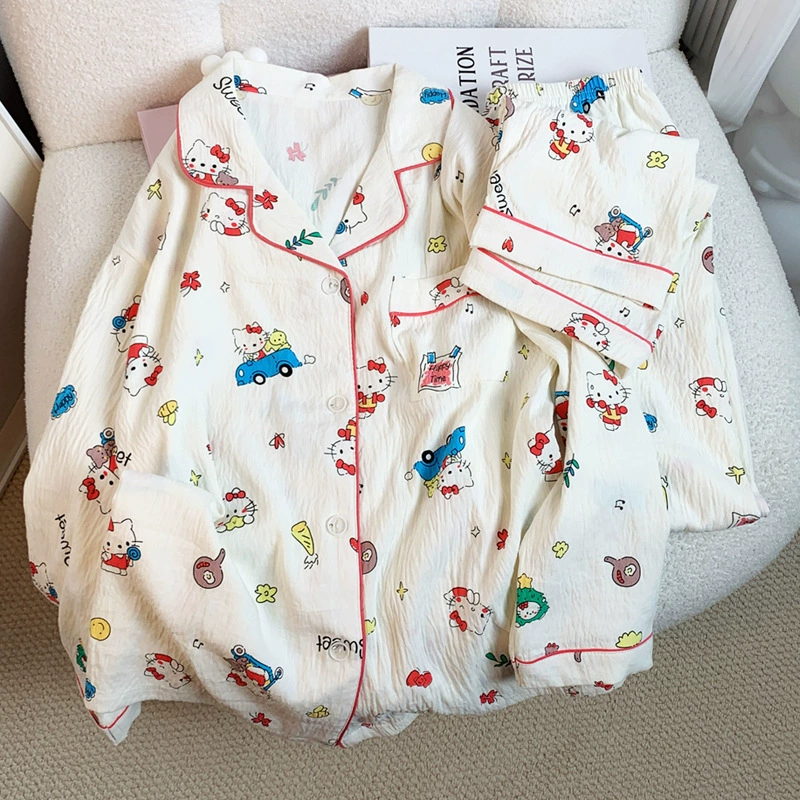 Hello Kitty, хелло китти, японская осенняя хлопковая пижама с длинным рукавом, комплект, оптовая продажа