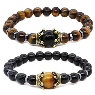 The new list of European and American popular jewelry crown tiger eye stone bracelets agate scrub beaded fashion bracelet