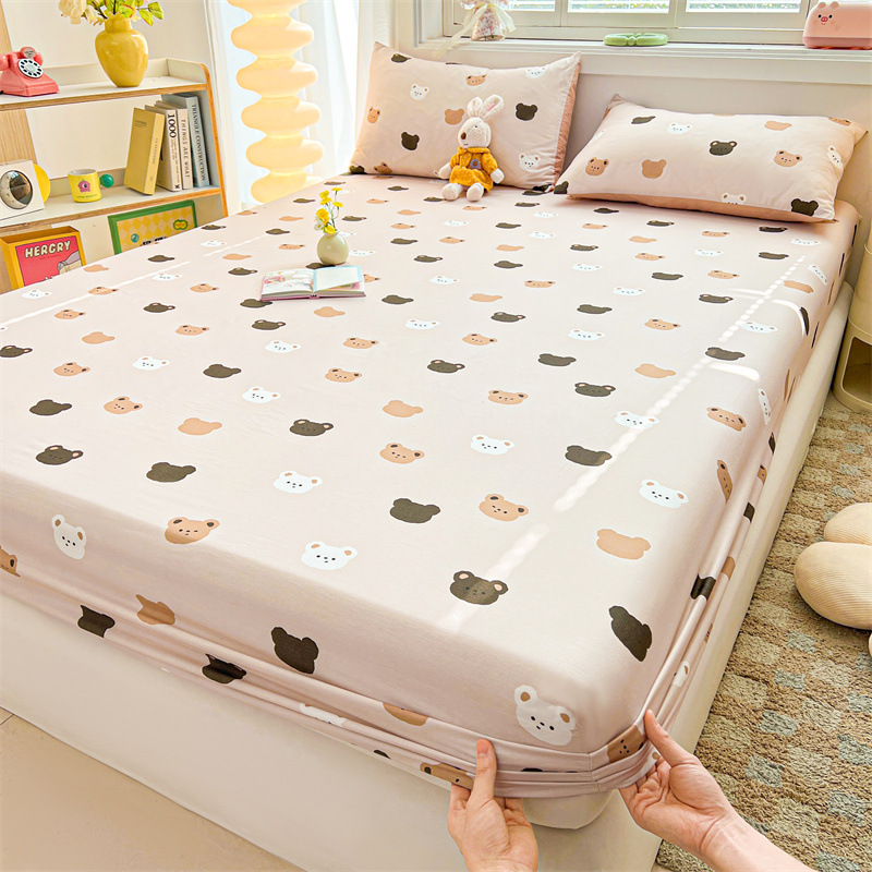 2025 primavera y verano nuevo producto sábana de algodón juego de tres piezas para estudiantes con funda de algodón estampada para adultos