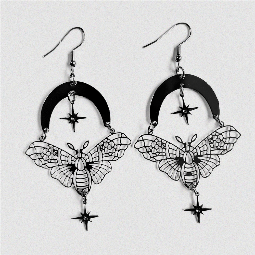 Title 1, Womens Moth Moon Star Earrings, a celestial de...
