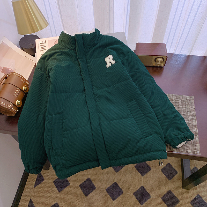 Meandruck calentamiento y terciopelo de doble perforación bordada ropa de algodón 2024 otoño y invierno nuevos productos de chaqueta de color sólido image 7