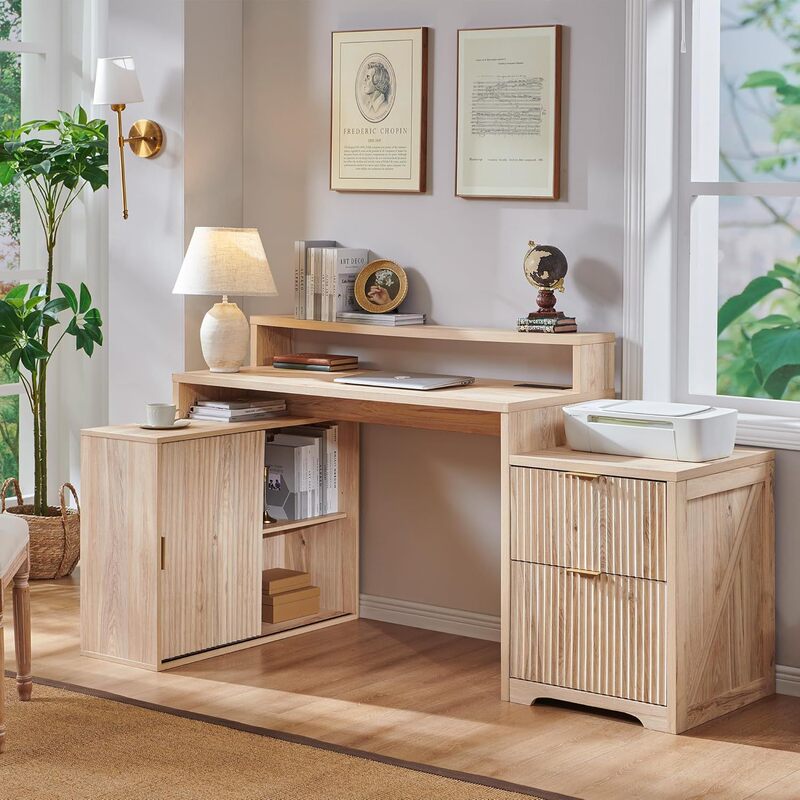 Cross-Border Modern Minimalist Corner Large-Sized Home Office Desk with Drawers and Doors