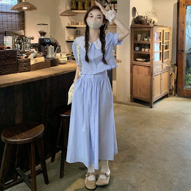 Рубашка платье девичья летняя одежда 2025 новый ученик средней школы сладкий школьный стиль юбка из двух частей