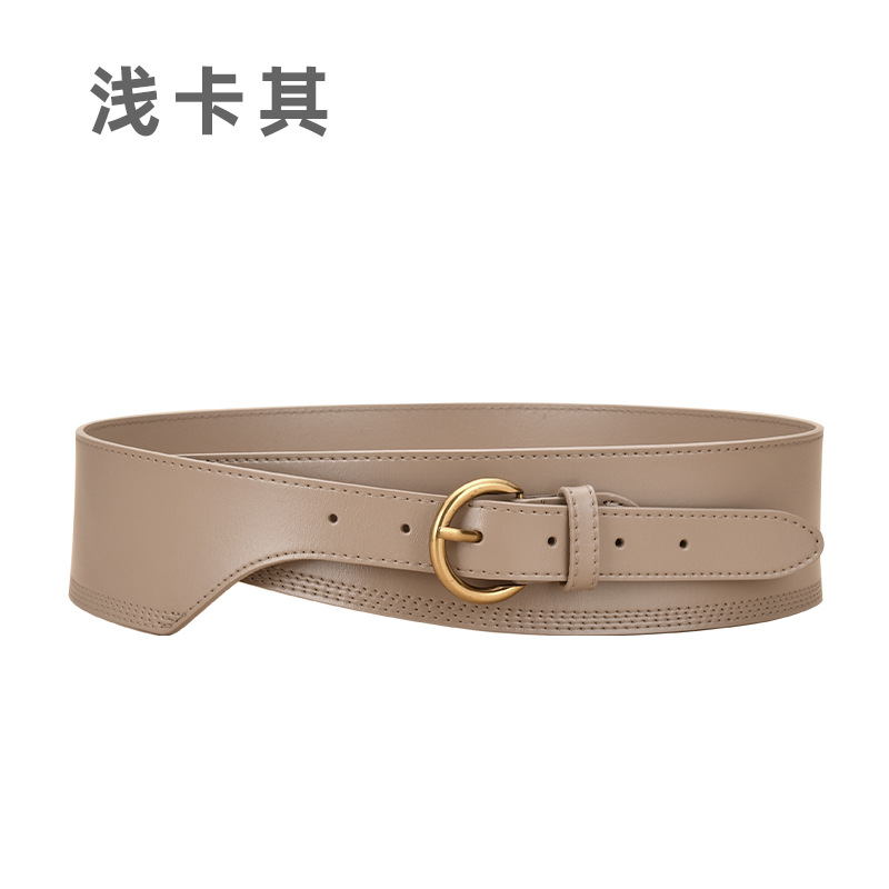 Vintage Genuine Leather Waist Belt For Women, Wide Decorative Leather Belt For Sweaters And Trench Coats, Cowhide Waist Cincher - Thumbnail 8