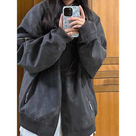 美式复古皮衣外套女男春秋痞帅高级感飞行员情侣工装夹克上衣潮