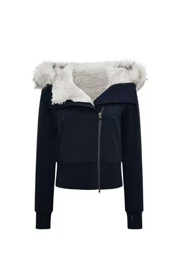 在庫あり RA***秋冬フード付きファー襟付き裏起毛ショート丈スウェットジャケットレディース着痩せ効果ジッパー付き綿入りジャケット