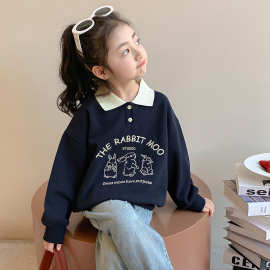 女童卫衣春秋装新款儿童洋气POLO衫中大儿童秋装甜美翻领童装上衣