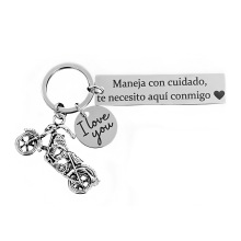 跨境热销摩托车不锈钢钥匙扣刻字创意情侣礼物西班牙语情话