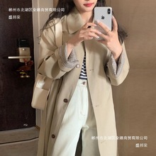 韩版早秋英伦风卡其色新款春秋季2025年中长款小个子风衣外套女