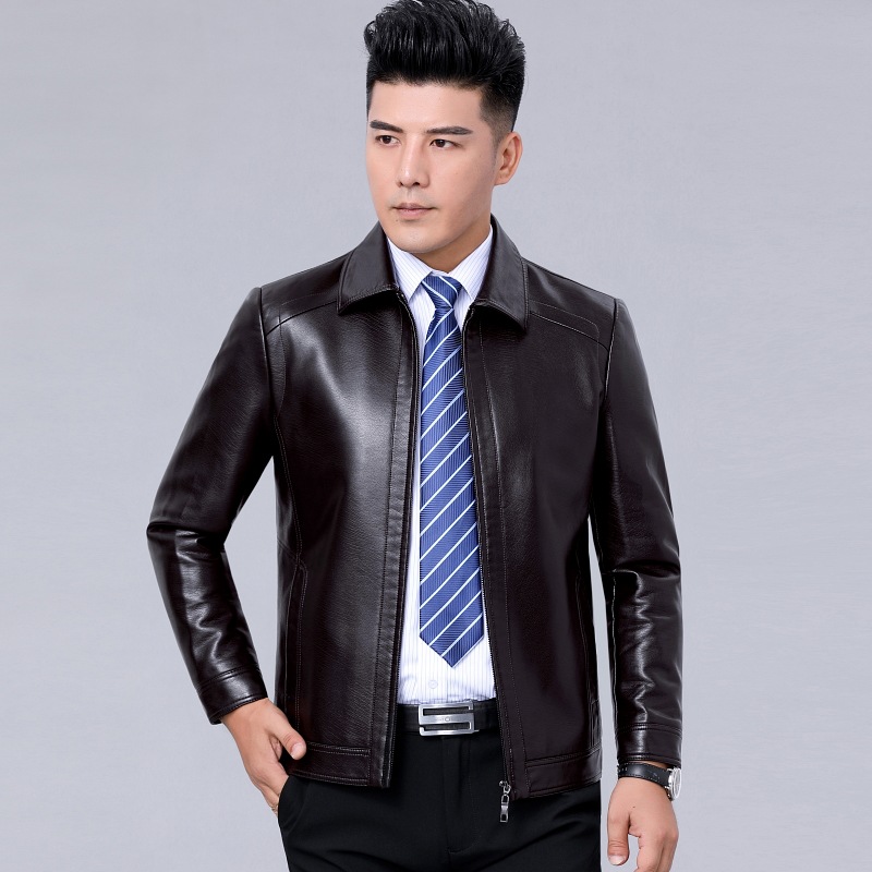 真皮软皮衣男翻领加绒加厚皮夹克男士中老年爸爸装羊皮外套