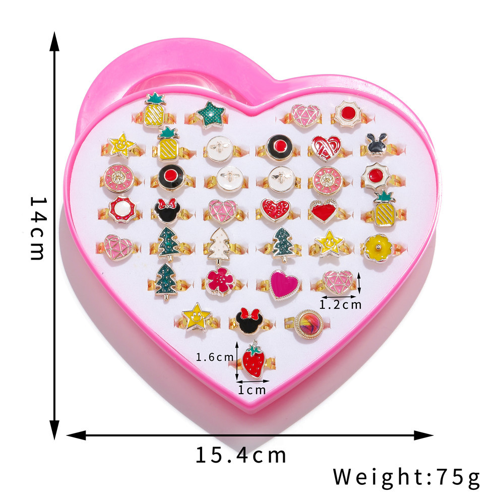 Children's Ring Heart Boxed Alloy Dripping Oil Adjustable 36 Ring Combination display picture 1